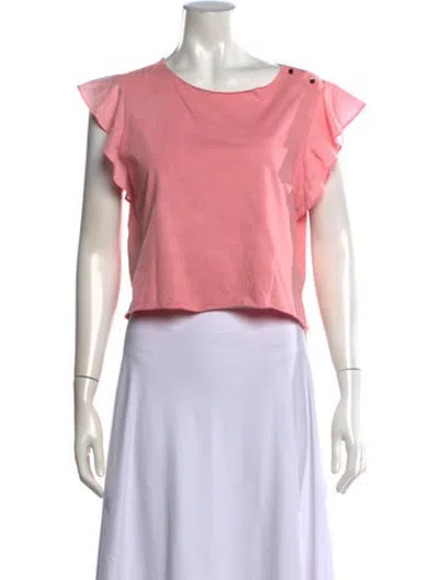 Pre-owned Loveshackfancy Crew Neck Short Sleeve Crop Top In Pink