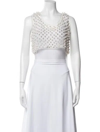 Pre-owned Loveshackfancy Crew Neck Sleeveless Top In White