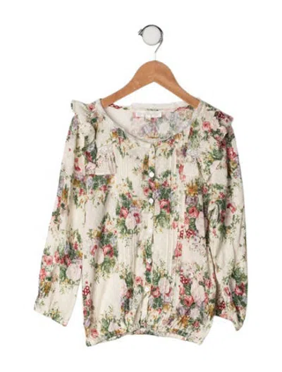 Pre-owned Loveshackfancy Kids' Floral Button-up Top In Neutrals