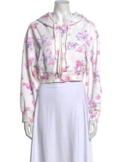 Pre-owned Loveshackfancy Floral Print Crew Neck Hoodie In Pink