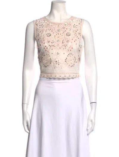 Pre-owned Loveshackfancy Floral Print Crew Neck Top In Neutrals