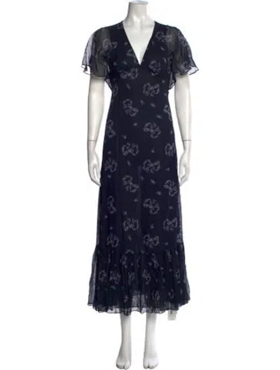Pre-owned Loveshackfancy Floral Print Long Dress In Blue