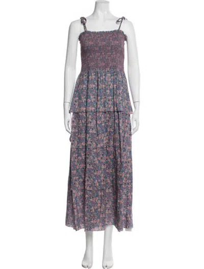 Pre-owned Loveshackfancy Floral Print Long Dress In Blue