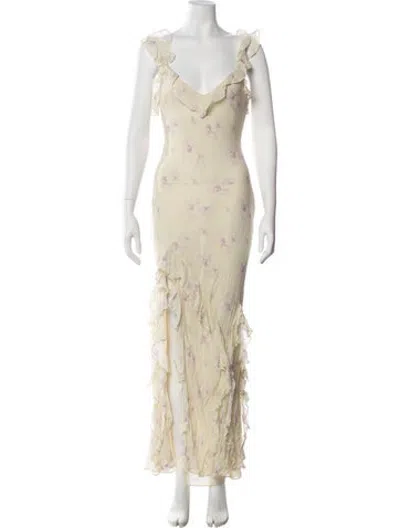 Pre-owned Loveshackfancy Floral Print Long Dress In Neutrals
