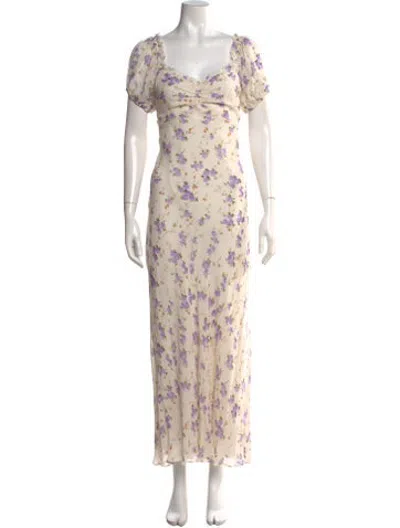 Pre-owned Loveshackfancy Floral Print Long Dress In Neutrals/pink