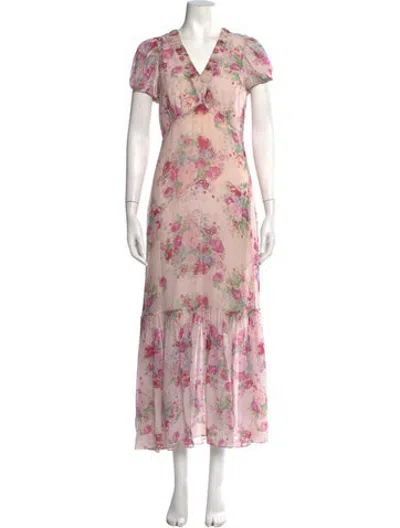 Pre-owned Loveshackfancy Floral Print Long Dress In Pink