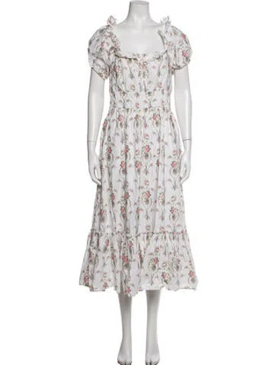 Pre-owned Loveshackfancy Floral Print Long Dress In White