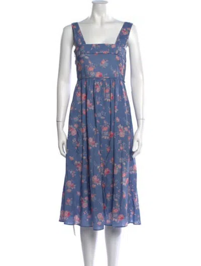 Pre-owned Loveshackfancy Floral Print Midi Length Dress In Blue