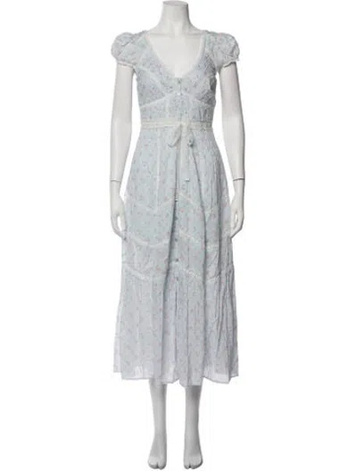 Pre-owned Loveshackfancy Floral Print Midi Length Dress W/ Tags In Blue/pink