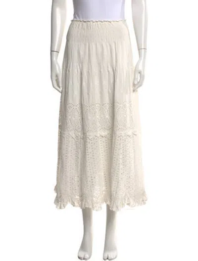 Pre-owned Loveshackfancy Floral Print Midi Length Skirt In White