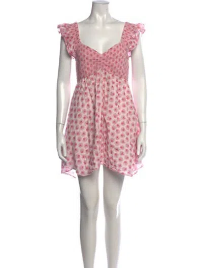 Pre-owned Loveshackfancy Floral Print Mini Dress In Black