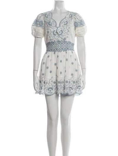 Pre-owned Loveshackfancy Floral Print Mini Dress In Blue/white
