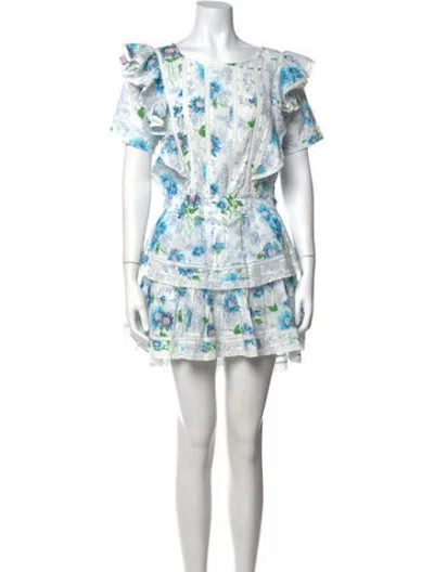 Pre-owned Loveshackfancy Floral Print Mini Dress In Blue/white