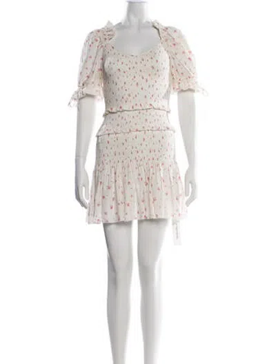 Pre-owned Loveshackfancy Floral Print Mini Dress In Neutrals
