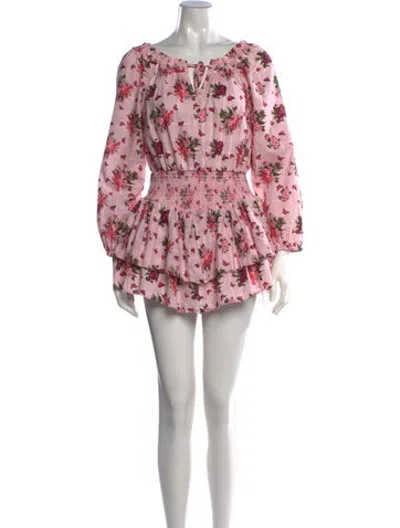 Pre-owned Loveshackfancy Floral Print Mini Dress In Pink/red