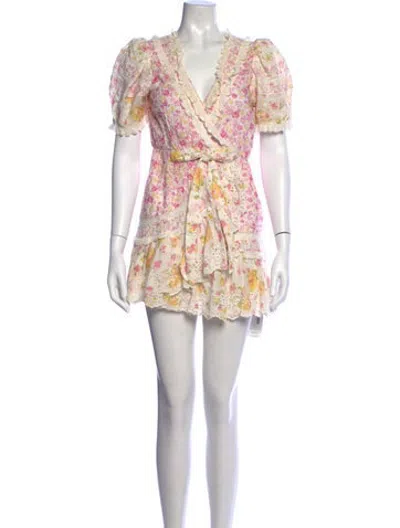 Pre-owned Loveshackfancy Floral Print Mini Dress In Pink/white