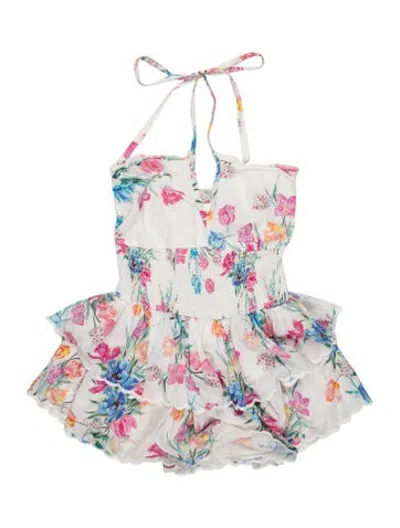 Pre-owned Loveshackfancy Floral Print Mini Dress In White