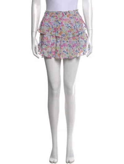 Pre-owned Loveshackfancy Floral Print Mini Skirt In Blue