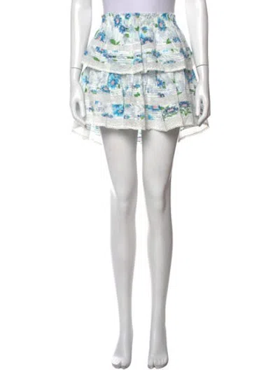 Pre-owned Loveshackfancy Floral Print Mini Skirt In Blue