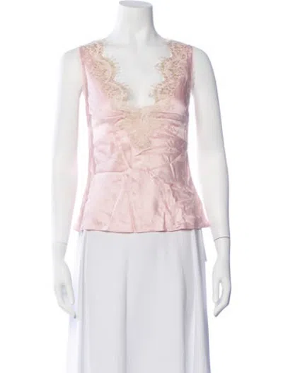 Pre-owned Loveshackfancy Floral Print Plunge Neckline Top W/ Tags In Pink