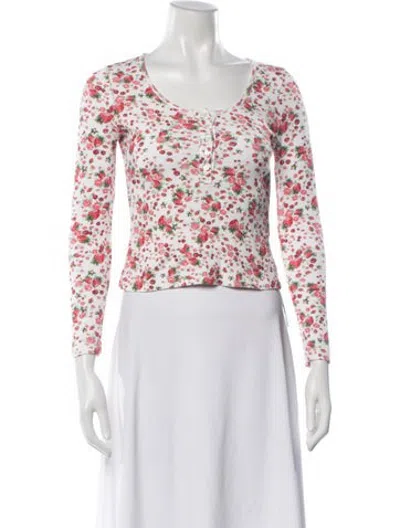 Pre-owned Loveshackfancy Floral Print Scoop Neck Top In White
