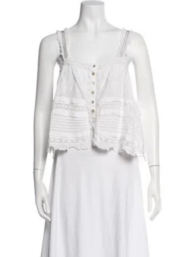 Pre-owned Loveshackfancy Floral Print Square Neckline Top In Neutrals