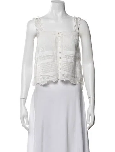 Pre-owned Loveshackfancy Floral Print Square Neckline Top In White