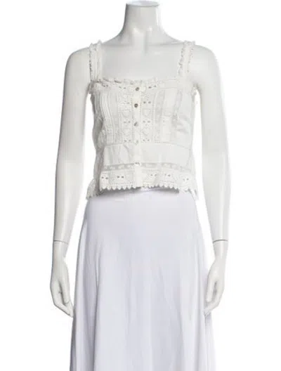 Pre-owned Loveshackfancy Floral Print Square Neckline Top In White