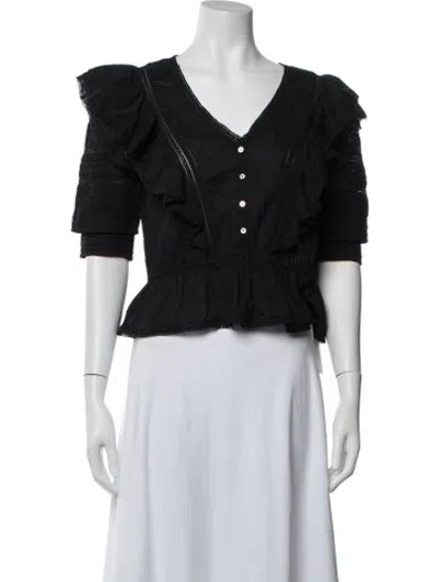 Pre-owned Loveshackfancy Floral Print V-neck Blouse In Black