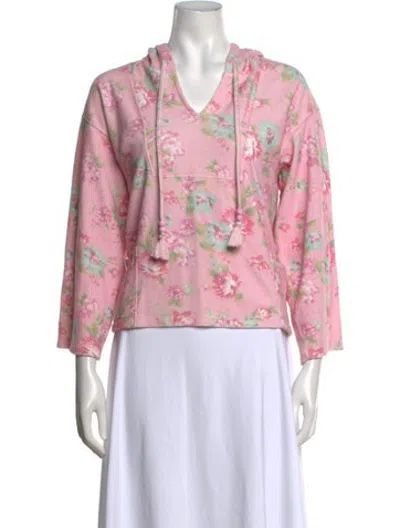 Pre-owned Loveshackfancy Floral Print V-neck Hoodie In Pink