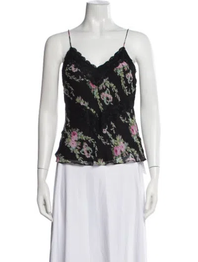 Pre-owned Loveshackfancy Floral Print V-neck Top In Black