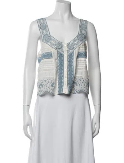 Pre-owned Loveshackfancy Floral Print V-neck Top In Blue