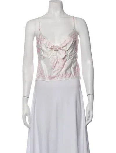 Pre-owned Loveshackfancy Floral Print V-neck Top W/ Tags In Neutrals