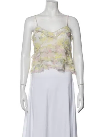 Pre-owned Loveshackfancy Floral Print V-neck Top In White