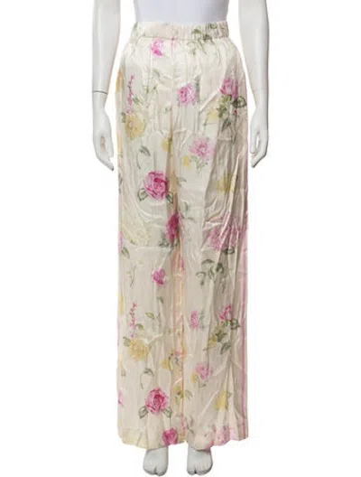 Pre-owned Loveshackfancy Floral Print Wide Leg Pants In Neutrals
