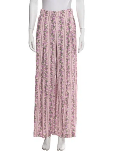 Pre-owned Loveshackfancy Floral Print Wide Leg Pants In Pink
