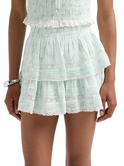 Loveshackfancy Floral Ruffle Mini Skirt In Celadon Drift In White