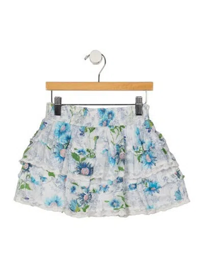 Pre-owned Loveshackfancy Kids' Girls' Flower Printed Ruffled Skirt In Black/white