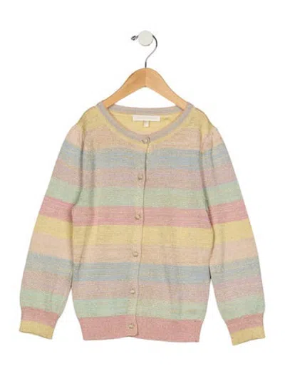 Pre-owned Loveshackfancy Kids' Girls' Striped Button-up Cardigan In Pink/yellow
