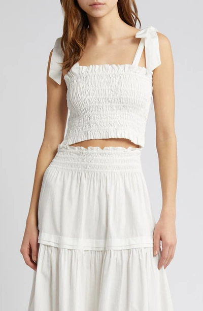 Loveshackfancy Jama Smocked Tie Strap Crop Top In White