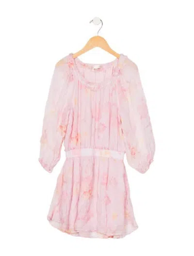 Pre-owned Loveshackfancy Kids Girls Long Sleeve Floral Print Dress In Pink