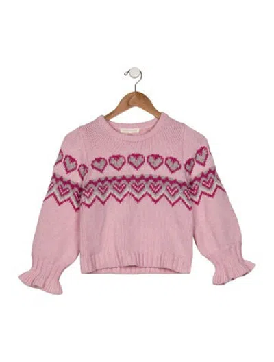 Pre-owned Loveshackfancy Kids Girls Long Sleeve Patterned Knit Sweater W/tags In Pink