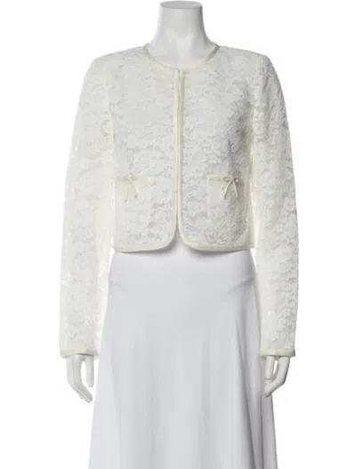 Pre-owned Loveshackfancy Lace Pattern Jacket In White