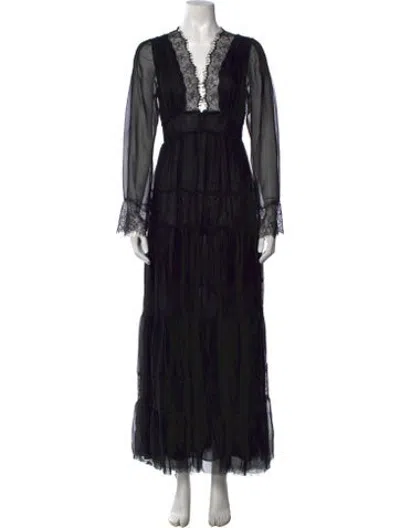 Pre-owned Loveshackfancy Lace Pattern Long Dress In Black