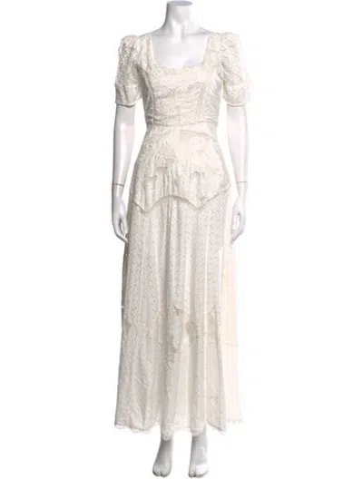 Pre-owned Loveshackfancy Lace Pattern Long Dress In White