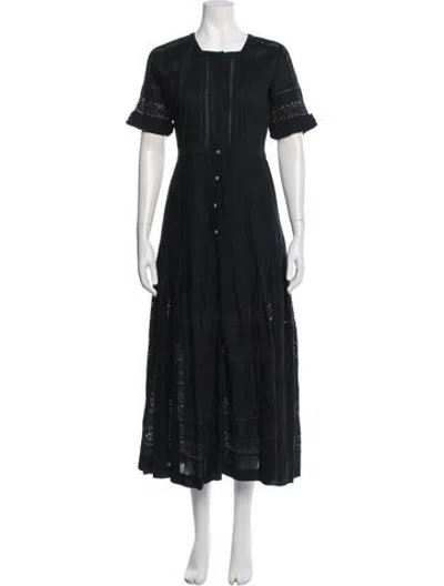 Pre-owned Loveshackfancy Lace Pattern Midi Length Dress In Black