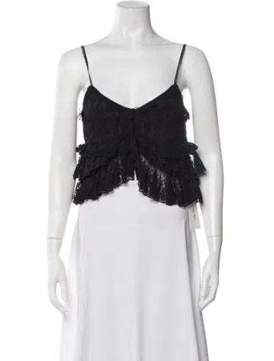 Pre-owned Loveshackfancy Lace Pattern V-neck Top In Black