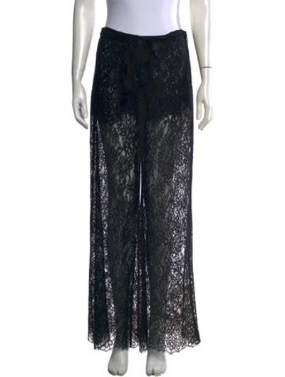 Pre-owned Loveshackfancy Lace Pattern Wide Leg Pants In Black