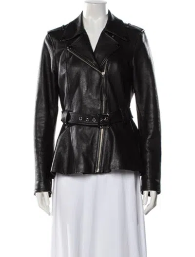 Pre-owned Loveshackfancy Leather Biker Jacket In Black