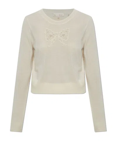 Loveshackfancy Mingley Lace Bow Knitted Sweater In Gray